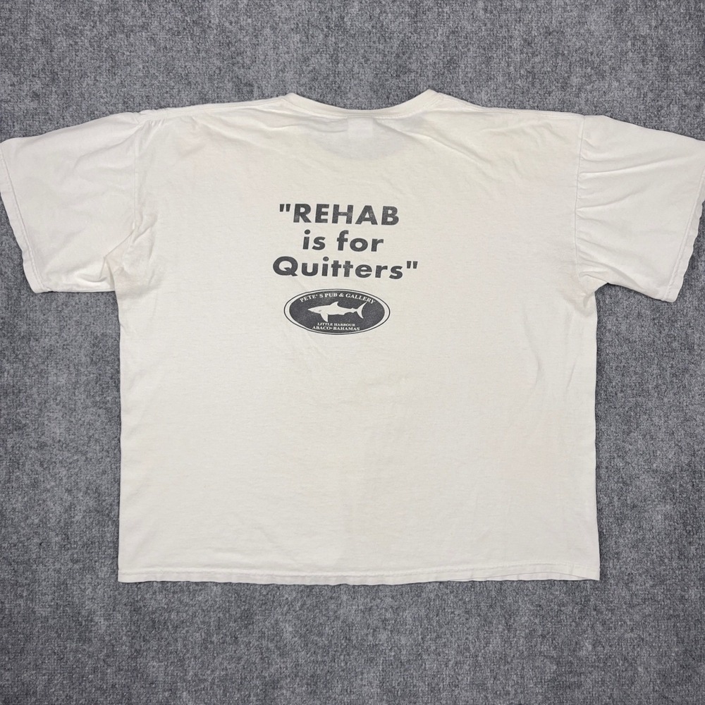 Rehab Is For Quitters T Shirt Mens XL White Petes Pub Bahamas Shark Graphic
